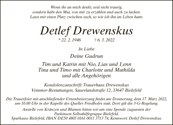 Traueranzeige von Detlef Drewenskus von Neue Westfälische