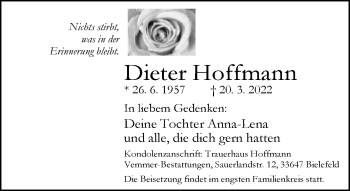 Traueranzeige von Dieter Hoffmann von Neue Westfälische