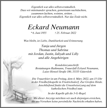 Traueranzeige von Eckard Neumann von Neue Westfälische