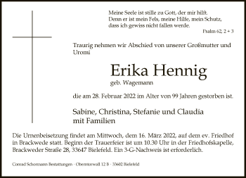Traueranzeige von Erika Hennig von Neue Westfälische