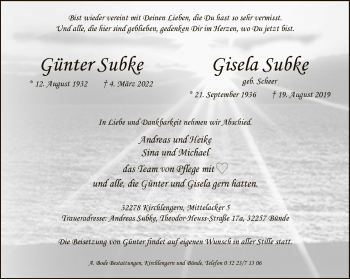 Traueranzeige von Günter und Gisela Subke von Neue Westfälische