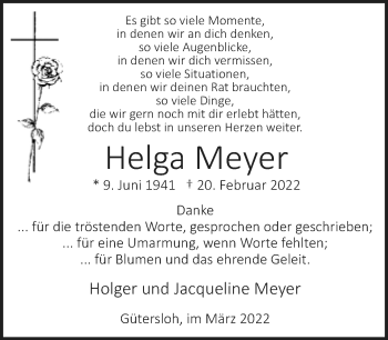 Traueranzeige von Helga Meyer von Neue Westfälische