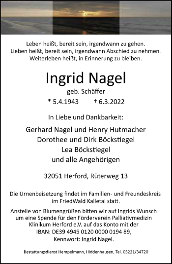 Traueranzeige von Ingrid Nagel von Neue Westfälische