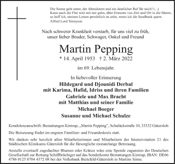 Traueranzeige von Martin Pepping von Neue Westfälische