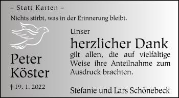 Traueranzeige von Peter Köster von Neue Westfälische
