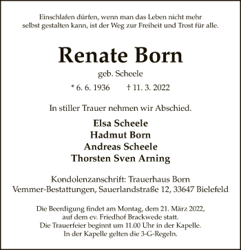 Traueranzeige von Renate Born von Neue Westfälische