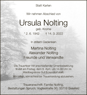 Traueranzeige von Ursula Nolting