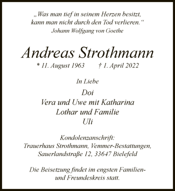 Traueranzeige von Andreas Strothmann von Neue Westfälische