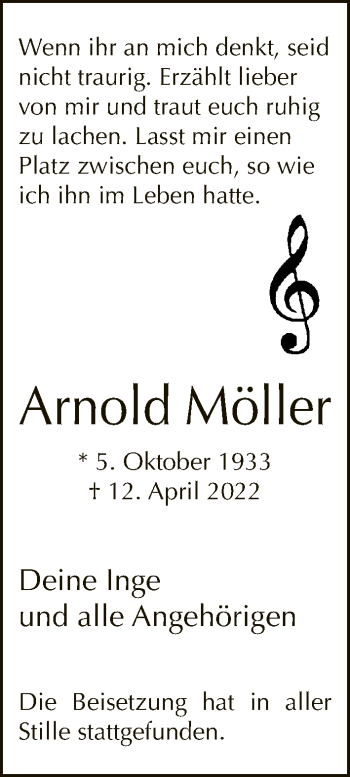 Traueranzeige von Arnold Möller von Neue Westfälische