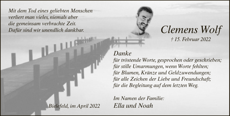  Traueranzeige für Clemens Wolf vom 02.04.2022 aus Neue Westfälische