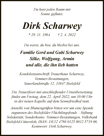 Traueranzeige von Dirk Scharwey von Neue Westfälische