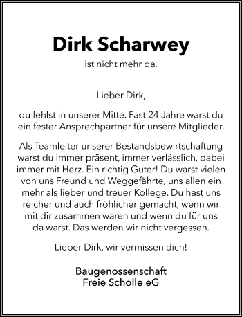 Traueranzeige von Dirk Scharwey von Neue Westfälische