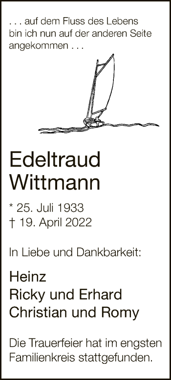 Traueranzeige von Edeltraud Wittmann von Neue Westfälische