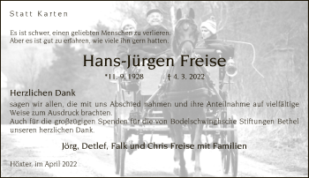Traueranzeige von Hans-Jürgen Freise von Neue Westfälische