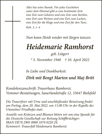 Traueranzeige von Heidemarie Ramhorst von Neue Westfälische