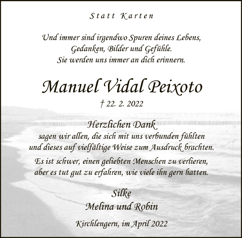  Traueranzeige für Manuel Vidal Peixoto vom 02.04.2022 aus Neue Westfälische
