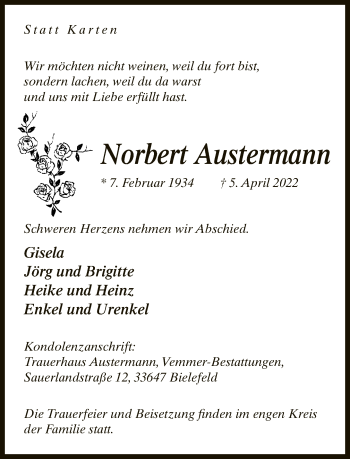 Traueranzeige von Norbert Austermann von Neue Westfälische