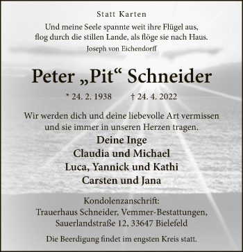 Traueranzeige von Peter Schneider von Neue Westfälische
