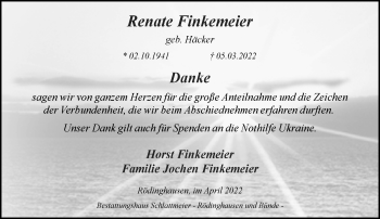 Traueranzeige von Renate Finkemeier von Neue Westfälische