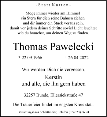 Traueranzeige von Thomas Pawelecki von Neue Westfälische