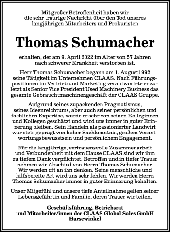 Traueranzeige von Thomas Schumacher von Neue Westfälische