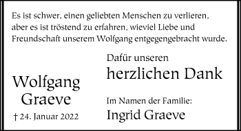 Traueranzeige von Wolfgang herzlichen Dank von Neue Westfälische
