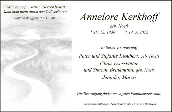 Traueranzeige von Annelore Kerkhoff von Neue Westfälische