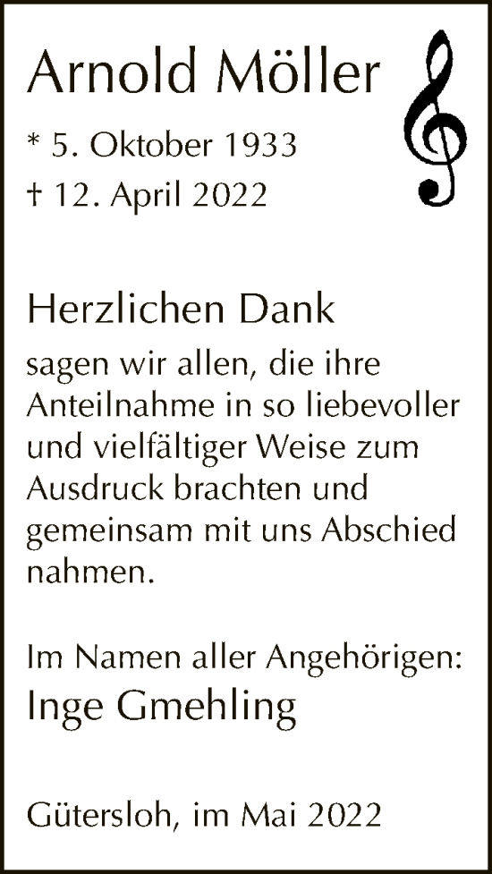 Traueranzeige von Arnold Möller von Neue Westfälische