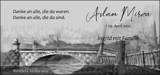 Traueranzeige von Aslam Mirza von Neue Westfälische