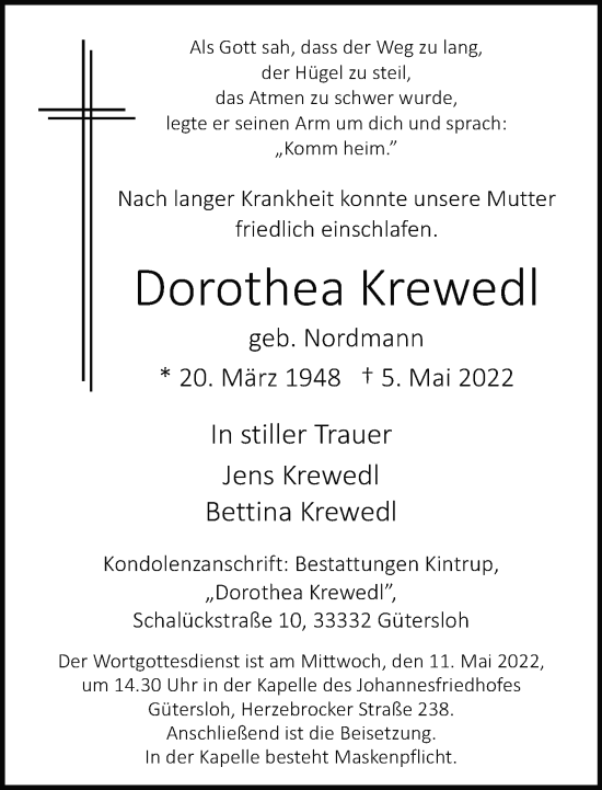 Traueranzeige von Dorothea Krewedl von Neue Westfälische