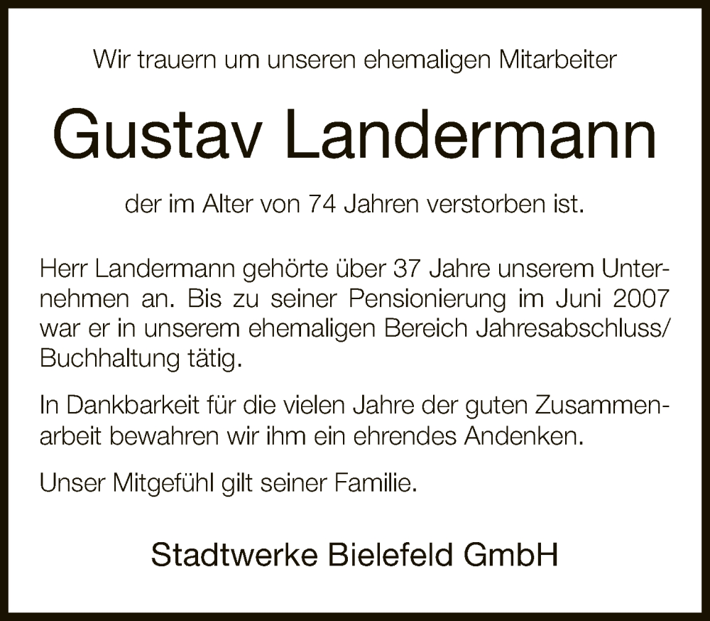  Traueranzeige für Gustav Landermann vom 30.05.2022 aus Neue Westfälische
