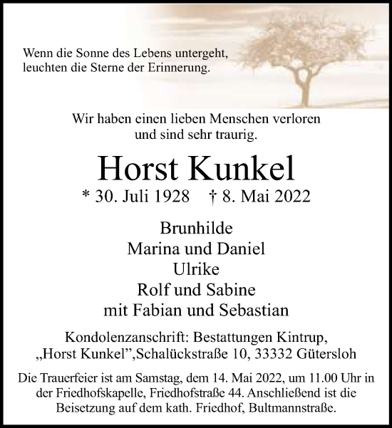 Traueranzeige von Horst Kunkel von Neue Westfälische