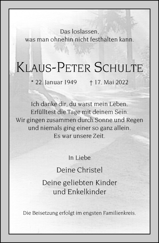 Traueranzeige von Klaus-Peter Schulte von Neue Westfälische