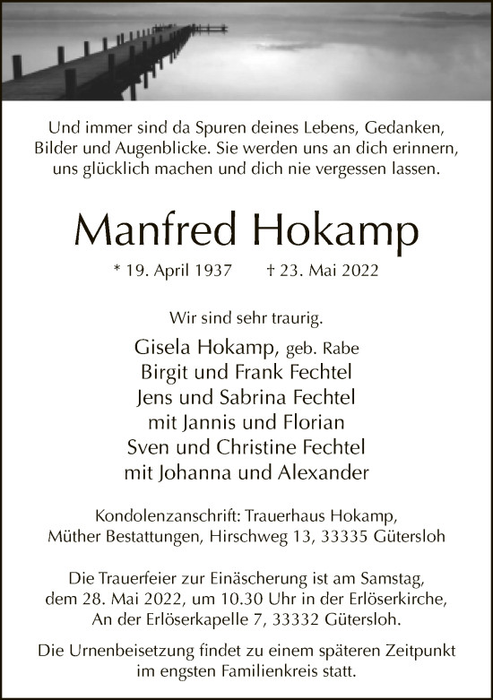 Traueranzeige von Manfred Hokamp von Neue Westfälische