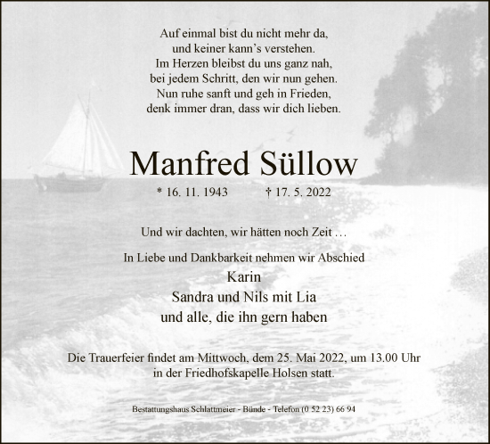 Traueranzeige von Manfred Süllow von Neue Westfälische