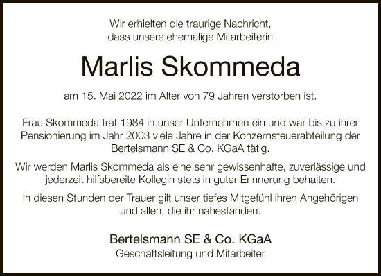 Traueranzeige von Marlis Skommeda von Neue Westfälische