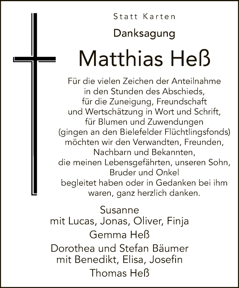  Traueranzeige für Matthias Heß vom 14.05.2022 aus Neue Westfälische