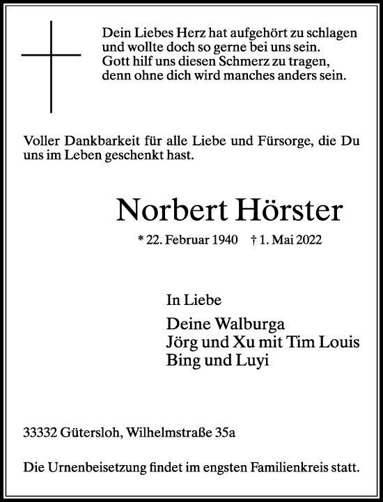 Traueranzeige von Norbert Hörster von Neue Westfälische
