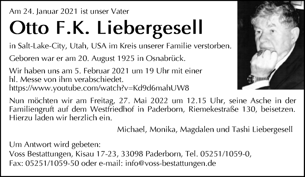  Traueranzeige für Otto  Liebergesell vom 14.05.2022 aus Neue Westfälische