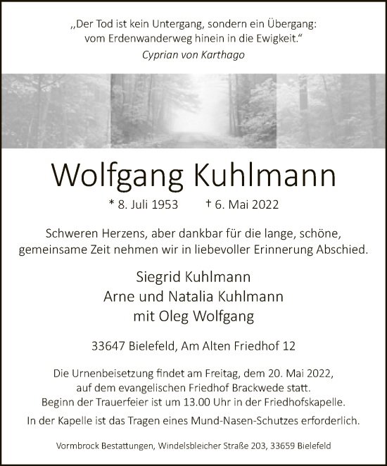 Traueranzeige von Wolfgang Kuhlmann von Neue Westfälische