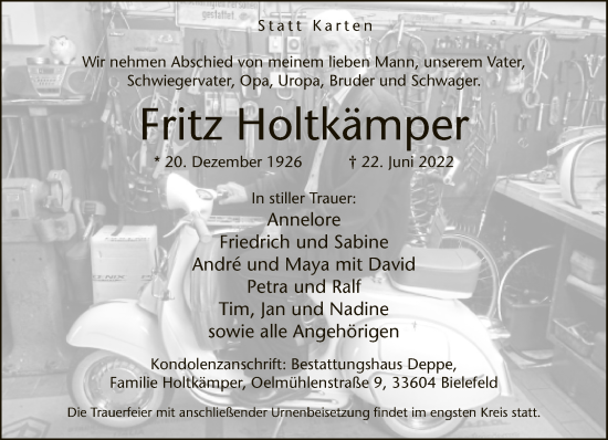 Traueranzeige von Fritz Holtkämper von Neue Westfälische