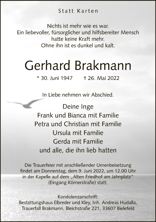 Traueranzeige von Gerhard Brakmann von Neue Westfälische
