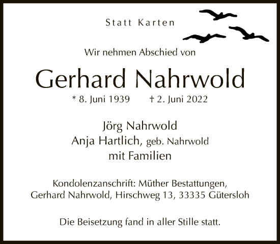 Traueranzeige von Gerhard Nahrwold von Neue Westfälische
