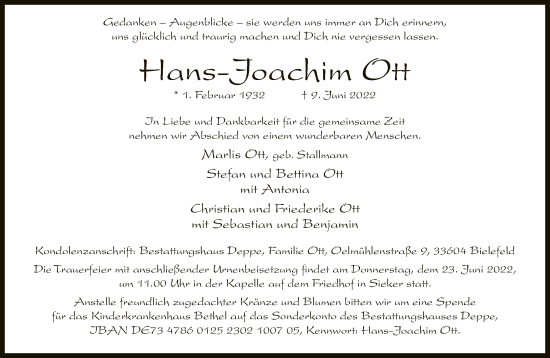 Traueranzeige von Hans-Joachim Ott von Neue Westfälische