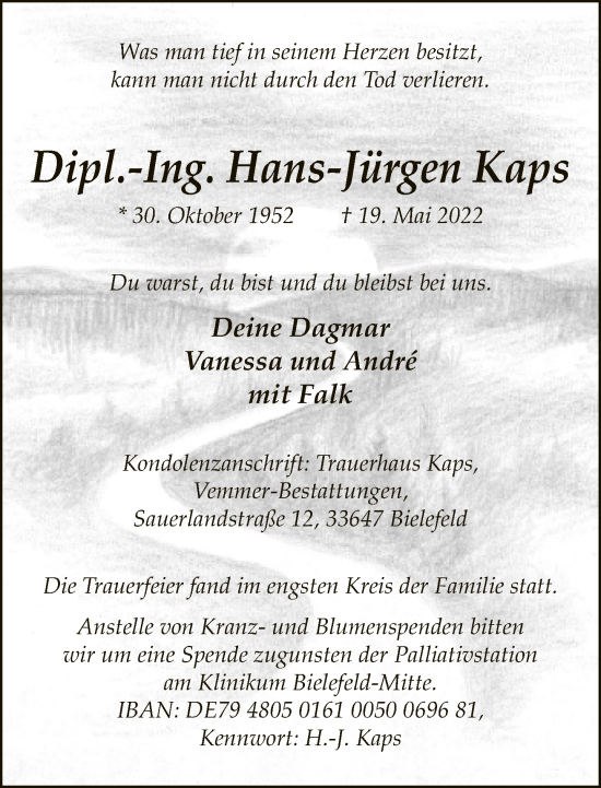 Traueranzeige von Hans-Jürgen Kaps von Neue Westfälische