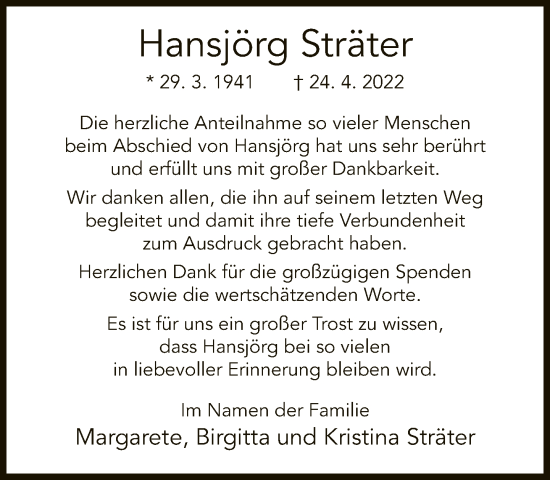 Traueranzeige von Hansjörg Sträter von Neue Westfälische