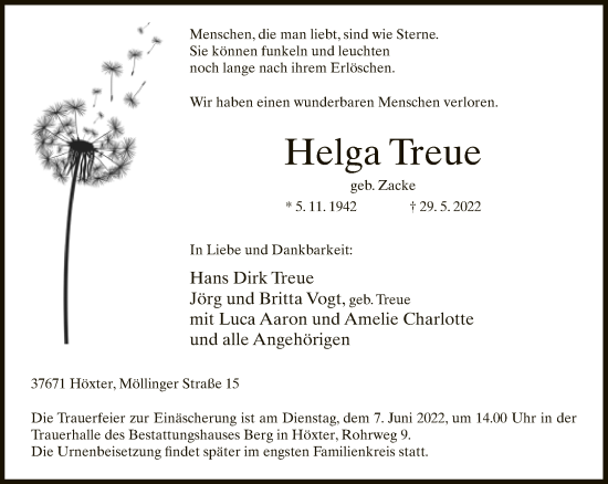Traueranzeige von Helga Treue von Neue Westfälische