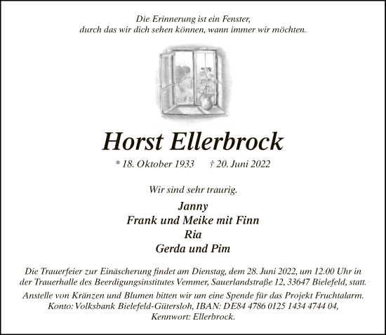 Traueranzeige von Horst Ellerbrock von Neue Westfälische
