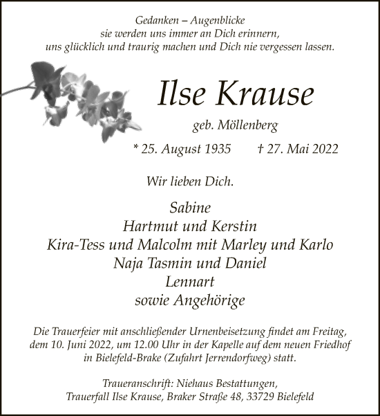 Traueranzeige von Ilse Krause von Neue Westfälische