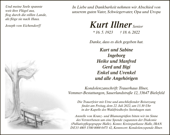 Traueranzeige von Kurt Illner von Neue Westfälische